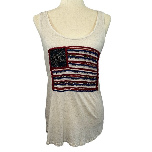 Like new LUCKY BRAND Embroidered Flag Tank Top Size Medium - Picture 1 of 6